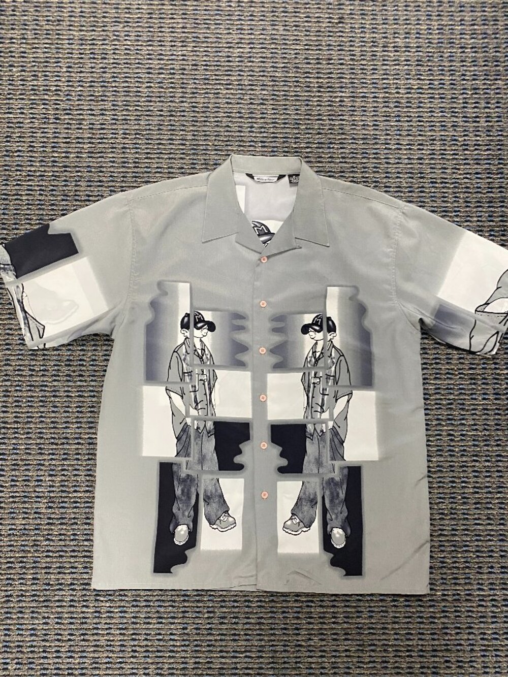 Vintage Y2K Million Guy Anime Skater Graphic Button Up Shirt Grey Size 18 XL
